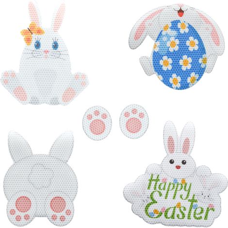 autocollant magnétique réfléchissant pour voiture, porte de garage ou réfrigérateur, motif lapin de Pâques et œuf en fleur