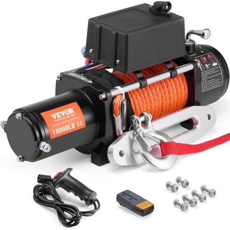 Treuil électrique 4536 kg 12 V CC, treuil pour camion avec corde synthétique Φ0,9 x 1981,2 cm, guide-câble, télécommande sans fil et filaire, étanche IP55, pour SUV, tout-terrain, camion, bateau (1/4)