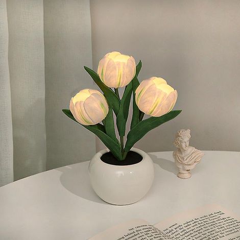 Lampe LED Tulipe Veilleuse Pour Décoration Intérieure De Table Pot Fleur Artificielle D'ambiance Chevet (1/4)