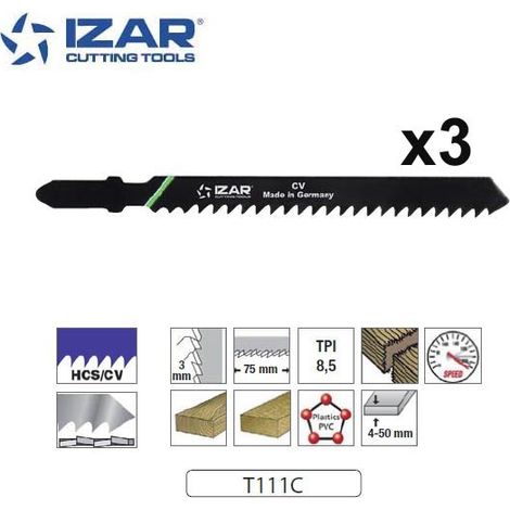 lame de scie sauteuse Izar T111C coupe rapide 100mm TPI8.5 (x3)