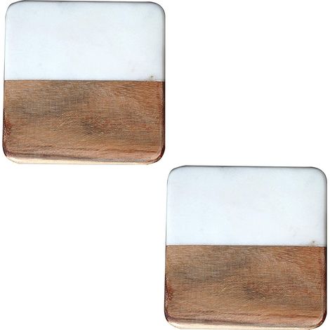 Sous-verre En Marbre Et Bois De Manguier - Rond - Antidérapant - Pour Tasses Café Bières Verres - Lot De 6 (1/5)