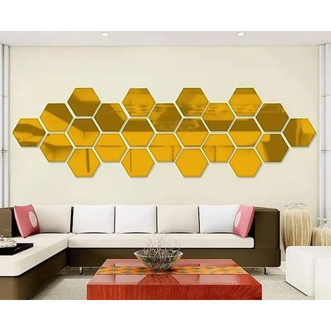 Spiegel-Wandaufkleber, sechseckiger Spiegel, Dekoration, Sechseck, Acryl, Wandbild, Kunststoff, Schlafzimmer,12 Stück Gold