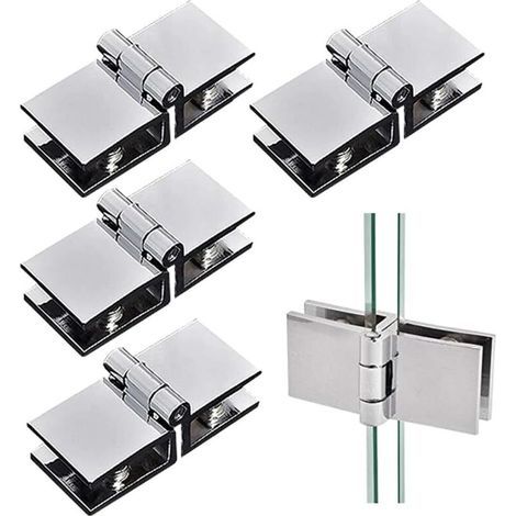 Set mit 4 doppelseitigen 180°-Glastürscharnieren für Duschkabinen – Verstellbare Zinklegierungsklemme für 5–8 mm dickes Glas (1/5)