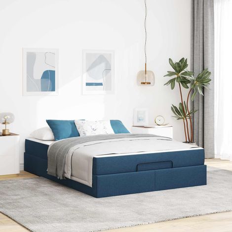 vidaXL Bettgestell mit Matratze 2 pcs Blau Stoff (1/5)