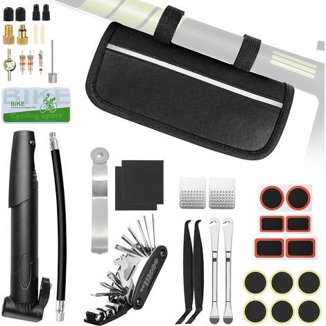 JSSEVN - 38-Piece Bicycle Repair Kit, Bike Tool Kit with 16-in-1 Multi-Tool, 120 PSI Mini Pump, Patch Kit, Tire Levers, Bicycle Puncture Repair Kit (1/5)