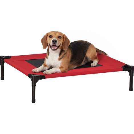 Lit surélevé pour chiens chats animaux de compagnie tissu oxford textilène micro perforé 76 x 61 x 18 cm rouge et noir (1/5)