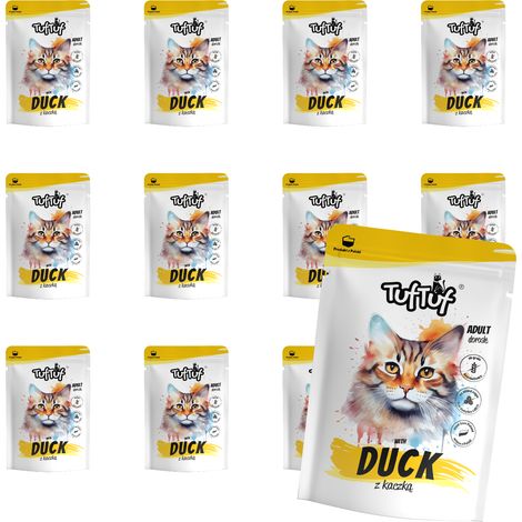 COMIDA H脷MEDA PARA GATOS TufTuf Sobre de carne enlatada con pato SET 10x100g
