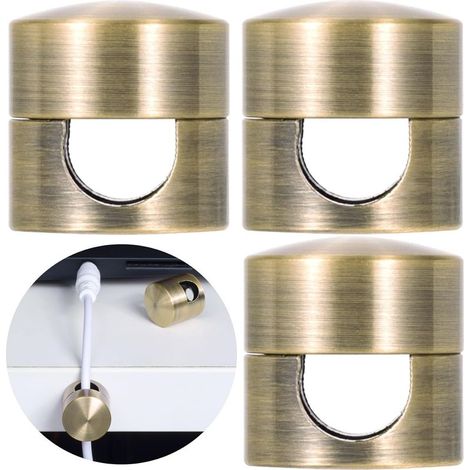 Set of 3 cable holders for charging cables, adjustable cable clips in antique copper look, self-adhesive metal clips, cable organizers for desk and bedside table (1/5)