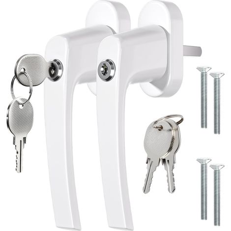 2 PIÈCE Blanc Poignée de fenêtre verrouillable, fabriquée avec Une Base en Alliage de Zinc à Haute précision et Une poignée en Alliage d'aluminium de Grade Spatial,jumelé avec 2 clés. (1/5)