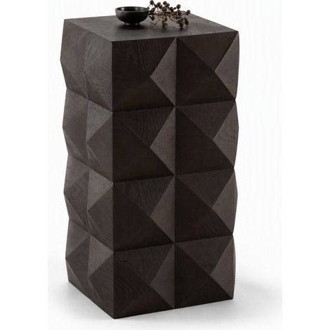 ELVMI Mesa Auxiliar Retro con 1 Estante, Relieve 3D, Salón, en Madera Maciza y MDF, Marrón (1/5)