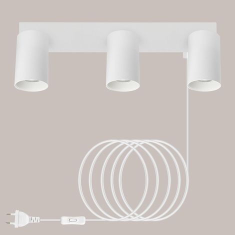 Applique Murale avec Prise et Interrupteur 3 Spots GU10, Blanc (1/5)