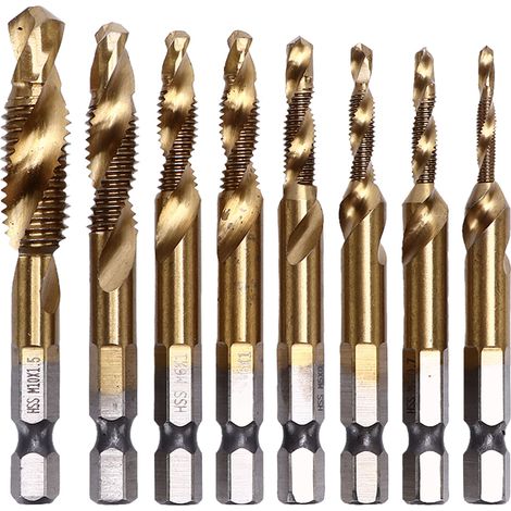 8Pcs Foret à Chanfreiner Tige Hexagonale 1/4in Taraud Hélice Combiné Perçage-Chamfrein (1/5)