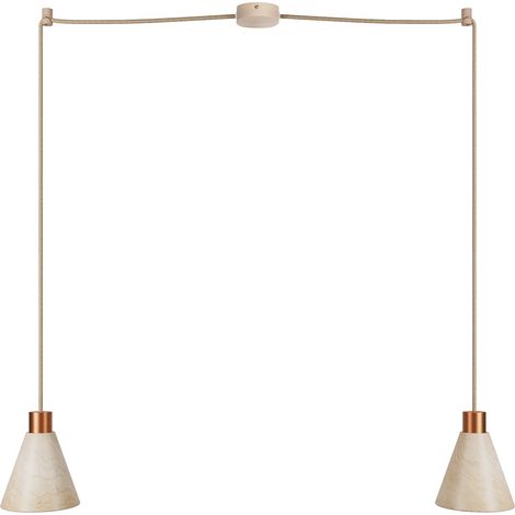 Lampada a sospensione a 2 cadute con paralumi conici in legno  Senza lampadina - Rame satinato
