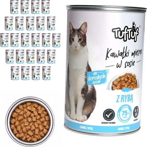Pâtée pour chat TufTuf Poisson, 24 boîtes de 415 g, morceaux en sauce (1/3)