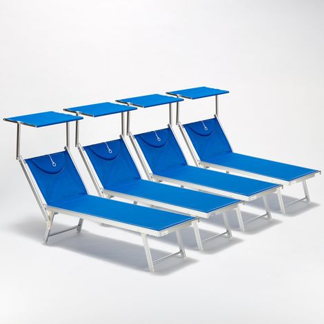 4 Lettini spiaggia mare professionali alluminio Santorini - Blu