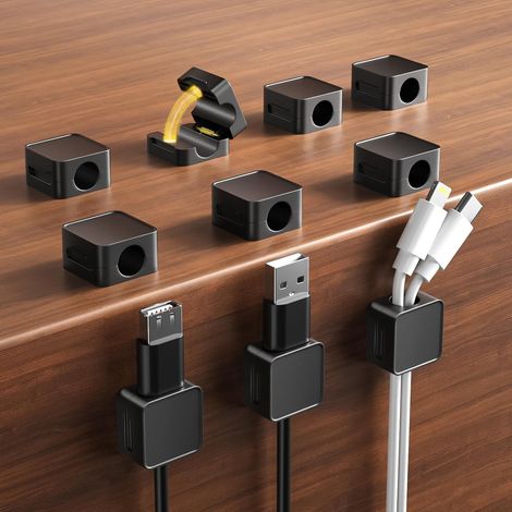 Clips Câble 10 Pack, Organisateur Câble Magnetique, Organisateur de Câble avec Auto-adhésifs, Magnetic Cable Clips, Support Cable pour Maison, Bureau Cable Management (1/5)