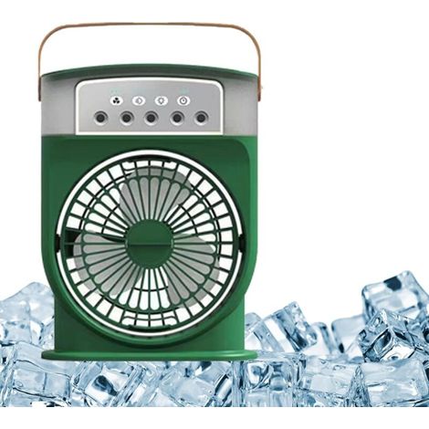 Refroidisseur d'air portable, ventilateur évaporatif avec 3 ventilateurs, mini ventilateur de table avec brumisateur et veilleuse, vert (1/5)