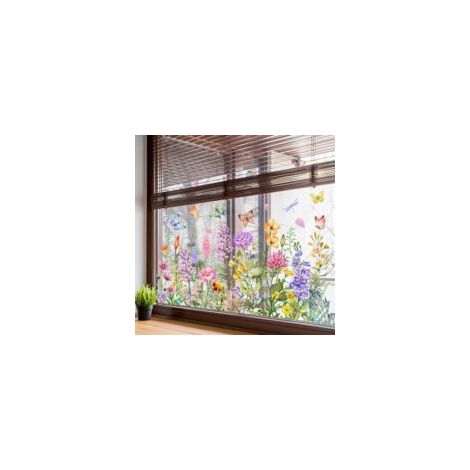 Autocollant de fenêtre en forme de bouquet de fleurs coloré, autocollant double face réutilisable pour fenêtre de jardin, décoration de maison et de bureau