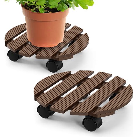 Wolketon 4X WPC Pflanzenroller 30cm, Blumenroller Tragkraft 80 KG, Rolluntersetzer mit Rollen, Kübelroller für Pflanzen, Blumentopf(Rund, Braun)