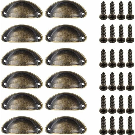 12 Pièces Poignée de Porte Coquille, Rétro Poignées de Porte, Poignées de Meubles Traditionnelles en Demi Lune Avec Vis, pour Tiroir, Armoire, Commode (Bronze)-LIAIKI (1/4)