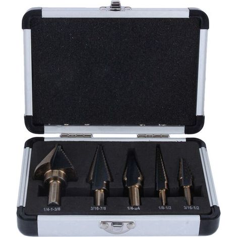 5-teiliges HSS-Stufenbohrer-Set, Kegelbohrer, Stufenbohrer-Set, Elektrowerkzeug mit Aufbewahrungsbox (1/4)