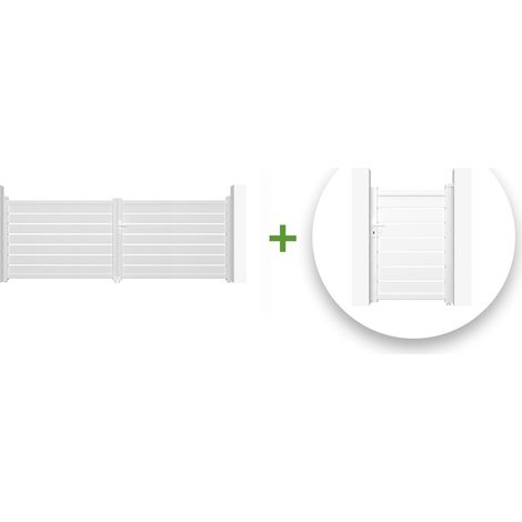 Portail Battant VOGEL 4m H.140cm + Portillon 1m H.140cm Aluminium Blanc (1/5)