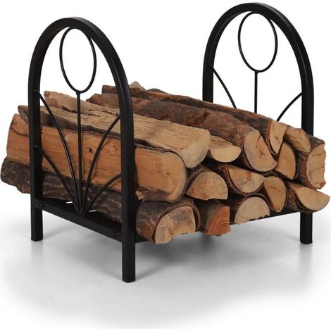 Support à bois de chauffage en métal, pour intérieur/extérieur, pour cheminée, support à bois arqué, noir (1/5)