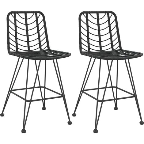 Bar Stool Set of 2 Black PE Rattan and Steel Regular Footrest vidaXL (1/5)