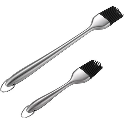 Brosse À Badigeonner - Tête En Silicone - Manche En Acier Inoxydable - Pour Barbecue Cuisine Pâtisserie Et Marinade - 2 Pièces (1/5)
