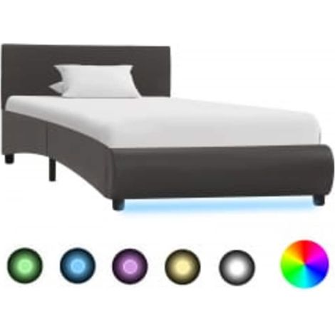 Lit adulte avec LED Contemporain Lit Simple / Cadre de lit / Gris Similicuir 90 x 200 cm (1/5)