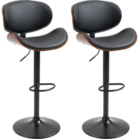 Set de 2 tabourets de bar réglables en hauteur, siège pivotant en similicuir noir avec repose-pieds, structure en acier – 53 x 52 x 92-112 cm (1/5)
