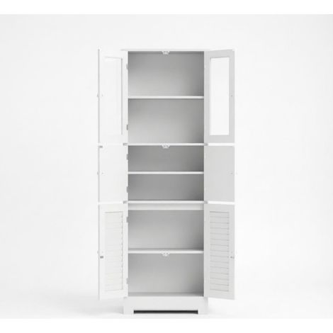Colonne de salle de bain 60x30x170,5 cm en MDF et verre blanche 6 portes gain de place – MEUBLIV (1/5)