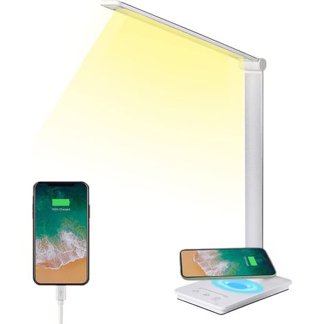 Desk Lamp, Reading Lamp Eye Protection Table Lamp 5 Modes Dimmable Touch Control With Wireless Charger And Timed Bedside Lamp Memory Function For Work Learning (1/5)