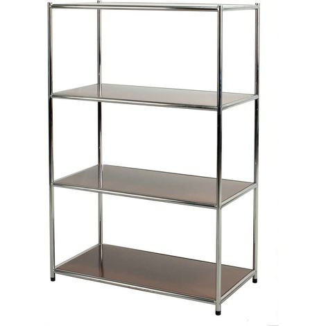 Étagère métallique chromée 4 tablettes marron – Dimensions 40x80xh120 cm – Structure en acier résistante aux rayures – Piétements réglables - CM 40 X