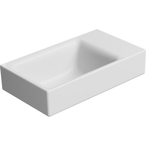 Lavabo en céramique NUBES 40x23cm, bord inférieur rainuré, sans trou pour robinetterie, droite/gauche, blanc mat (1/4)