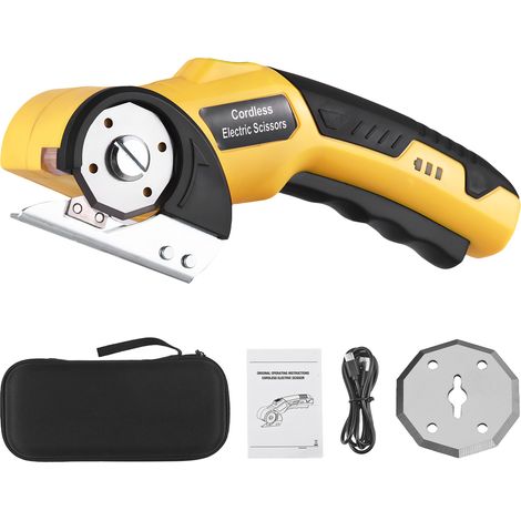 Ciseaux électriques sans fil rechargeables 4V, coupe-carton, ciseaux à tissu avec verrouillage de sécurité, lumière LED pour cuir, tapis, plastique, couture, artisanat, projets de bricolage, jaune. (1/5)