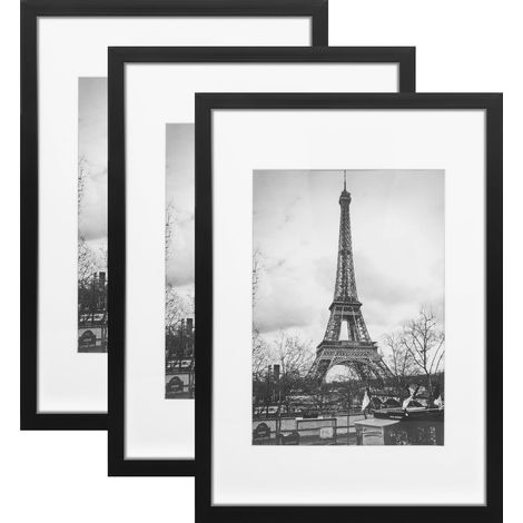 Cadre Photo 21x29.7 Lot de 3, Cadre A4 Noir, Protection en Verre Transparent, Cadre 21x29,7 pour Affichage Mural ou Sur Table, pour Maison, Chambre, Bureau, Couloir ou Galerie (1/5)