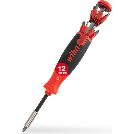 Wiha Tournevis avec magasin d'embouts LiftUp 25 magnétique Mélangé avec 12 embouts, 1/4" (38606) (1/5)