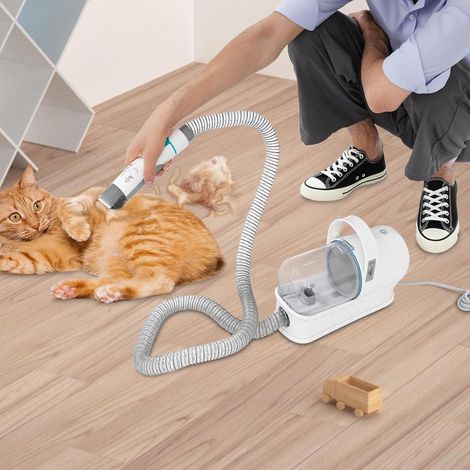 Aspirateur Chien Toilettage 7 en 1, Tondeuse 400W 13000Pa, Chien et Chat, Tonte, aspiration, brossage, anti-mue et soin des griffes avec 6 sabots 3–23 mm et réservoir à poils de 1,5 L, 6000 tr/min