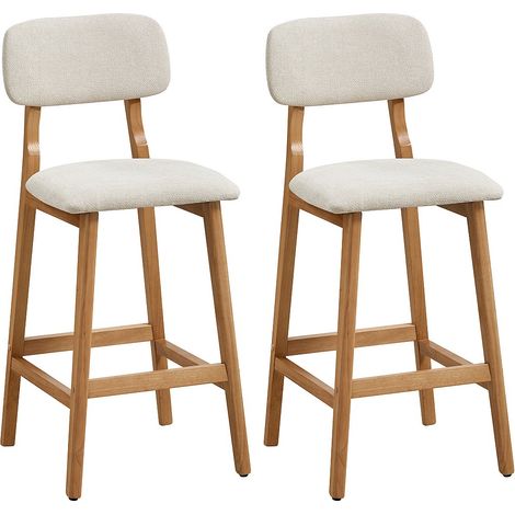 Sgabello in tessuto testurizzato e legno di hevea naturale - Beige - Lotto di 2 - LEDIRA