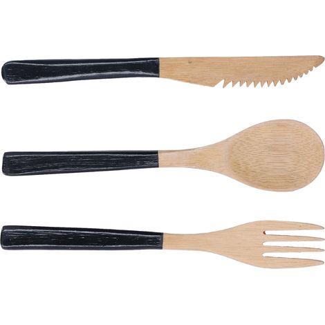 Ensemble de couverts japonais en bois 3 pièces, sûr et sans BPA, cuillères, fourchettes, couteaux pour la cuisine, noir (1/5)