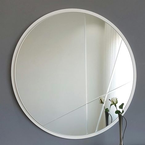 Miroir d'entrée blanc Ø60 cm avec lignes graphiques CODY (1/5)