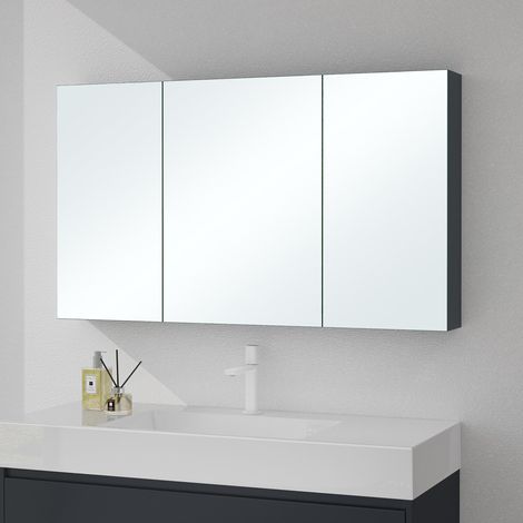 Mai & Mai Armadietto a Specchio 120x15x70cm, Specchio con Pensile per Bagno con 3 Ante Antracite Opaco Spiegelschrank 02 (1/5)