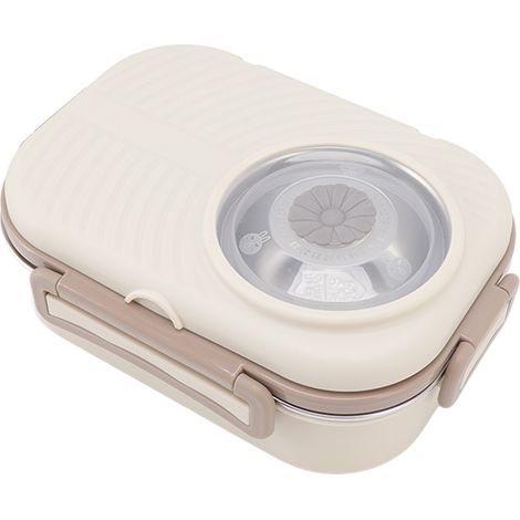 1450 ml Edelstahl-Bento-Box, isolierte Fächer, doppelwandig, beige, ideal für Studenten. (1/5)