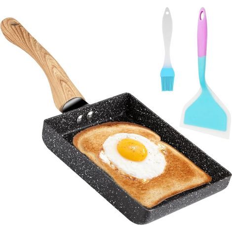 Tamagoyaki, poêle rectangulaire japonaise antiadhésive, compatible avec tous types de feux, four et lave-vaisselle, avec pinceau à huile et spatule en silicone (18 x 13 cm) (1/5)