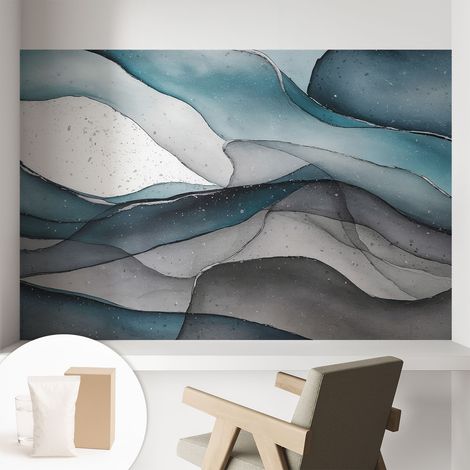 Papier peint intissé décoratif pour salon chambre et cuisine Facile à poser avec colle Vagues colorées 104x70 cm (1/5)