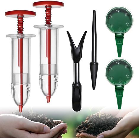 Seed Dispenser Set, 6 Pieces Manual Seed Drill, Mini Garden Seed Drill, Seeder Tool, Portable Seed Sower, for Flowers, Vegetables and Other Plants (A) (1/5)