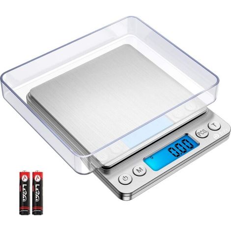 Balance de Précision 0,01g, 500g/0.01g Balance de Cuisine, Balances de Bijoux avec Fonction Tare et Compte, Balance de Poche avec Écran LCD Rétroéclairé (Acier Inoxydable&Argent) (1/5)
