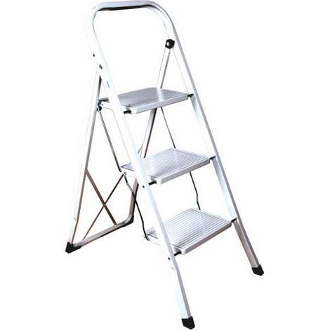 Sgabello con piano largo in acciaio - - Gradini e Altezza: 3 gradini - cm 45x3x115h
