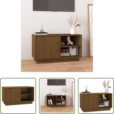 vidaXL Meuble tv marron miel - Meuble TV Marron miel 70x34x40 cm Bois de pin massif (1/5)